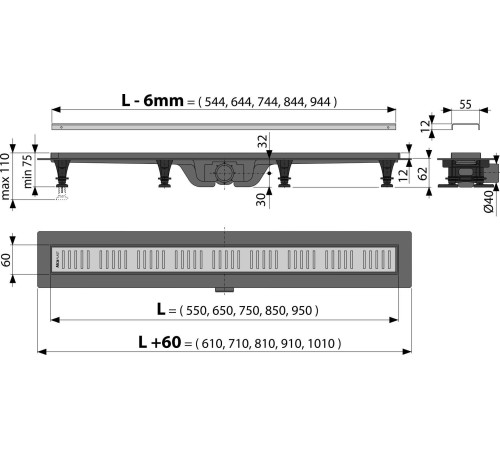 Душевой трап Alcaplast Simple APZ10-850M