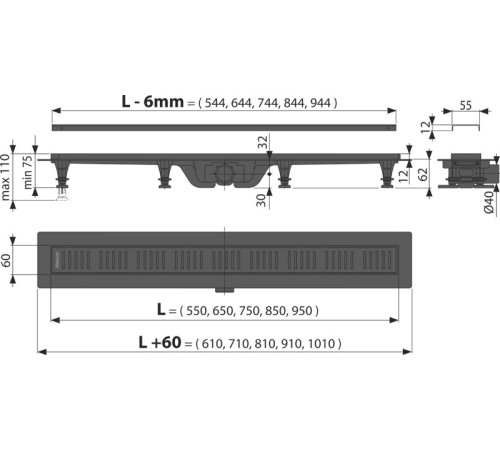 Душевой трап Alcaplast APZ10BLACK-650M