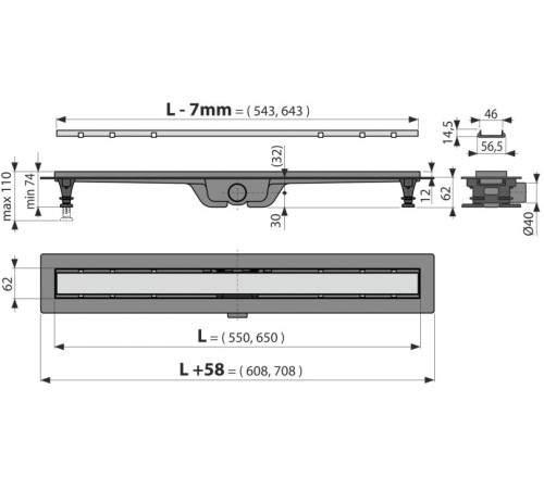 Душевой трап Alcaplast APZ19-650 