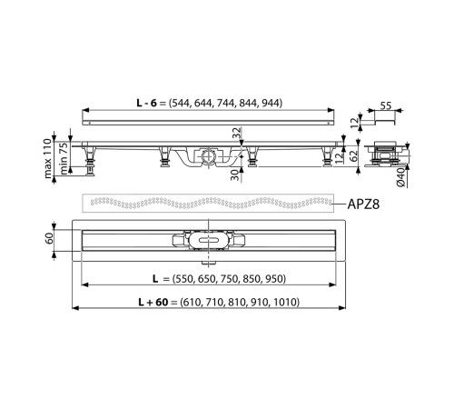 Душевой трап Alcaplast Simple APZ8-850M