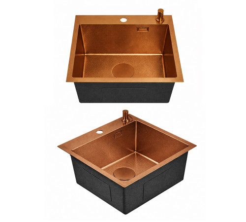 Кухонная мойка Amore di Mare Favo Pelle Bronze FP5048-BR2 с сифоном, корзиной и дозатором   500х480х220  бронза