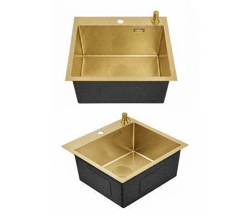 Кухонная мойка Amore di Mare Favo Pelle Gold FP5048-G1 с сифоном и дозатором   500х480х220  золото