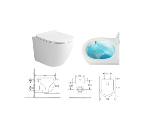 Комплект: инсталляция для унитаза TECEbase kit 9400402 с кнопкой и подвесным унитазом Amore di Mare Delio Tornado P203MW-T