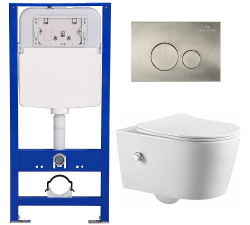 Комплект 6 в 1: инсталляция Amore di Mare QuickFit 50114 с подвесным унитазом Temo Bidet P322-X и клавишей смыва 303BN (QF303BN322X)