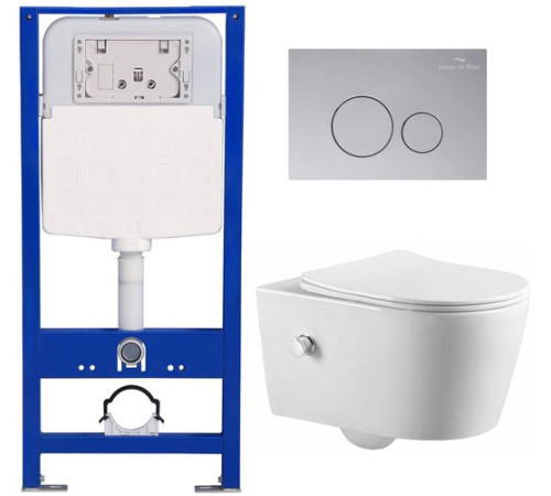 Комплект 6 в 1: инсталляция Amore di Mare QuickFit 50114 с подвесным унитазом Temo Bidet P322-X и клавишей смыва 303CH (QF303CH322X)