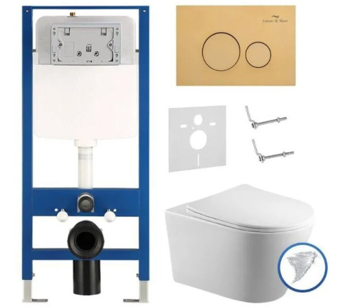 Комплект 6 в 1: инсталляция Amore di Mare QuickFit 50114 с подвесным унитазом Elsa Tornado P312-T и клавишей смыва 303G (QF303G312T)