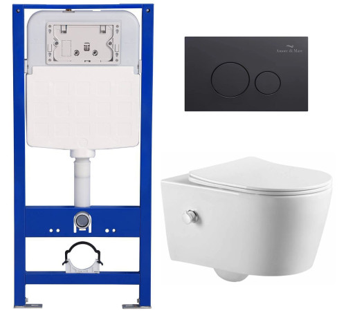 Комплект 6 в 1: инсталляция Amore di Mare QuickFit 50114 с подвесным унитазом Temo Bidet P322-X и клавишей смыва 303MB (QF303MB322X)