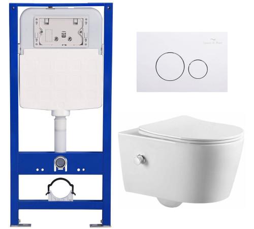 Комплект 6 в 1: инсталляция Amore di Mare QuickFit 50114 с подвесным унитазом Temo Bidet P322-X и клавишей смыва 303W (QF303W322X)