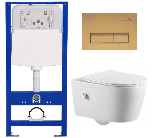 Комплект 6 в 1: инсталляция Amore di Mare QuickFit 50114 с подвесным унитазом Temo Bidet P322-X и клавишей смыва 404G (QF404G322X)