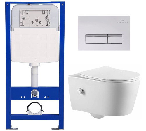 Комплект 6 в 1: инсталляция Amore di Mare QuickFit 50114 с подвесным унитазом Temo Bidet P322-X и клавишей смыва 404W (QF404W322X)