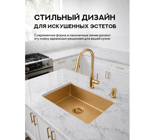 Кухонная мойка Amore di Mare Alveo Gold AL5444G-1 с сифоном и дозатором   540х440х220  золото