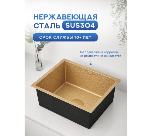 Кухонная мойка Amore di Mare Alveo Gold AL5444G-1 с сифоном и дозатором   540х440х220  золото