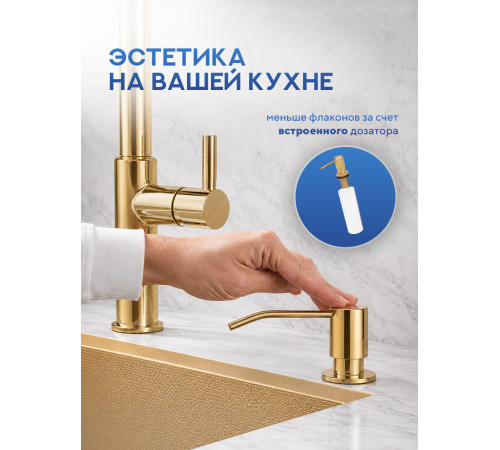 Кухонная мойка Amore di Mare Alveo Gold AL5444G-1 с сифоном и дозатором   540х440х220  золото