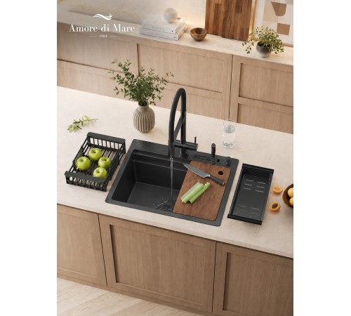Кухонная мойка Amore di Mare Unico Black UN6048-B    7 в 1   600х480х220  черный
