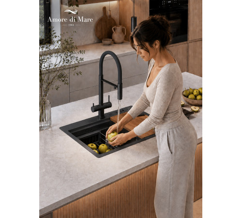 Кухонная мойка Amore di Mare Unico Black UN6048-B    7 в 1   600х480х220  черный