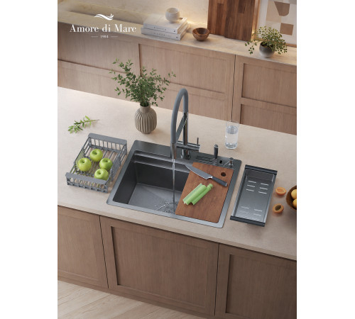 Кухонная мойка Amore di Mare Unico  UN6048-S    7 в 1   600х480х220  сатин