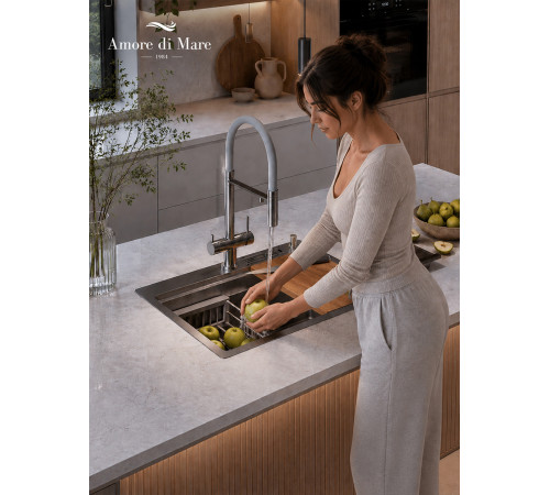 Кухонная мойка Amore di Mare Unico  UN6048-S    7 в 1   600х480х220  сатин