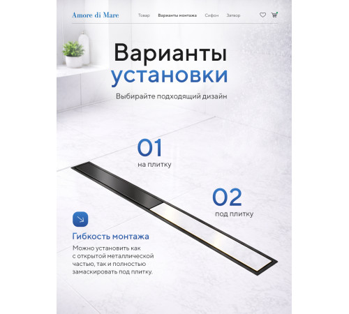  Душевой трап Amore di Mare Verso Black SD-40B 	400мм*70мм  черный
