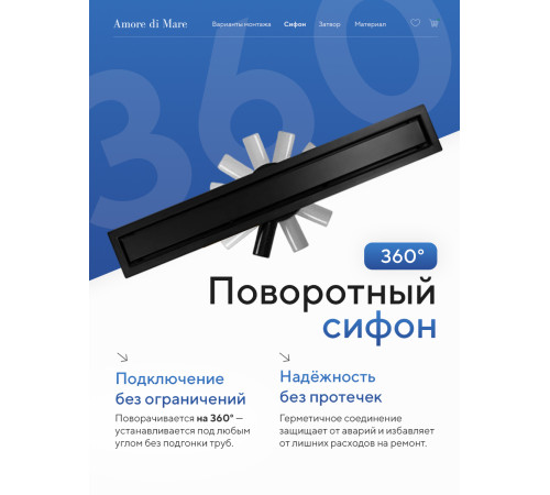 Душевой трап Amore di Mare Verso Black SD-40B 	400мм*70мм  черный