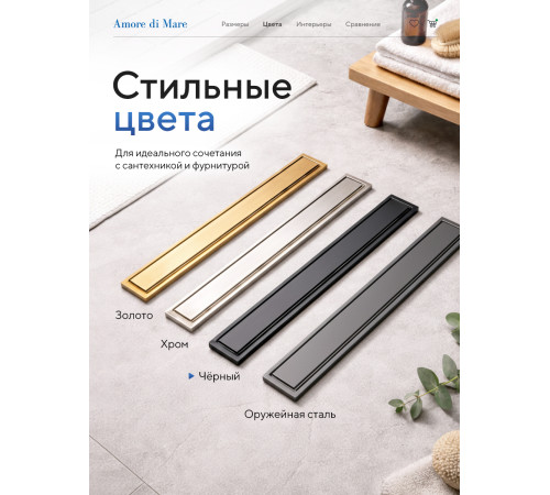  Душевой трап Amore di Mare Verso Black SD-40B 	400мм*70мм  черный