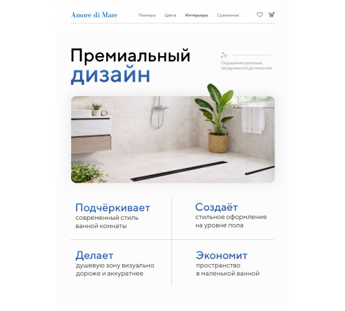  Душевой трап Amore di Mare Verso Black SD-40B 	400мм*70мм  черный