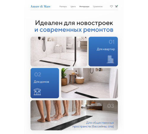  Душевой трап Amore di Mare Verso Black SD-40B 	400мм*70мм  черный