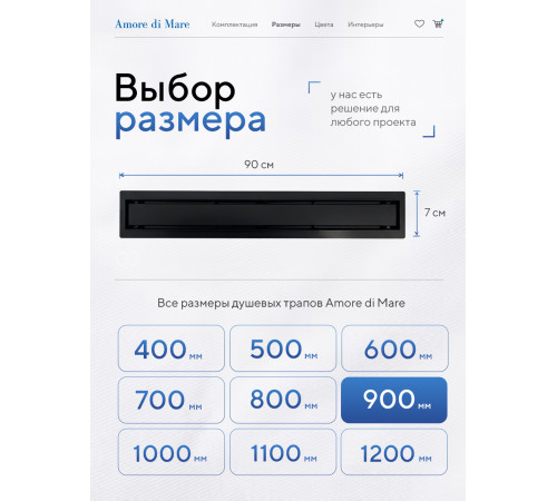  Душевой трап Amore di Mare Verso Black SD-90B 	900мм*70мм  черный