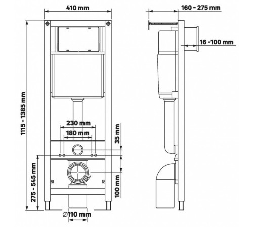 Инсталляция для подвесного унитаза Berges Atom 410 c кнопкой Line сатин