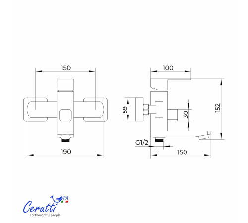 Смеситель для ванны Ceruttispa CLELIA VGR CT12063 с изливом 