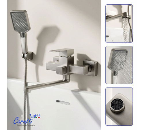 Смеситель для ванны Ceruttispa CLELIA VXLGR CT12065 сатин с изливом