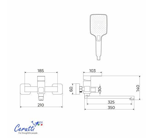 Смеситель для ванны Ceruttispa CLELIA VXLGR CT12065 сатин с изливом