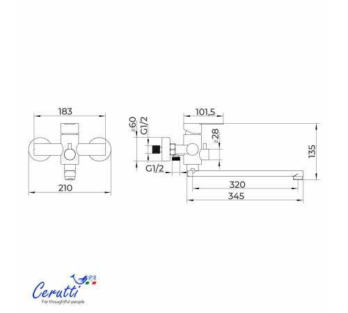 Смеситель для ванны Cerutti OVIDIO VXLBN CT12086 матовый черный