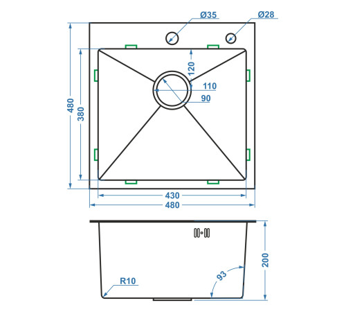 Кухонная мойка FUTUR FK 4548 ECO EMBOSSING (8584806) с сифоном, коландером и дозатором   480х480х200  графит