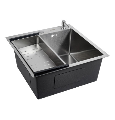Кухонная мойка FUTUR FK 4848 ECO EMBOSSING (8584784) с сифоном, коландером и дозатором   480х480х200  сатин