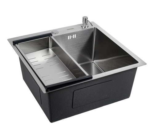 Кухонная мойка FUTUR FK 4848 ECO EMBOSSING (8584784) с сифоном, коландером и дозатором   480х480х200  сатин