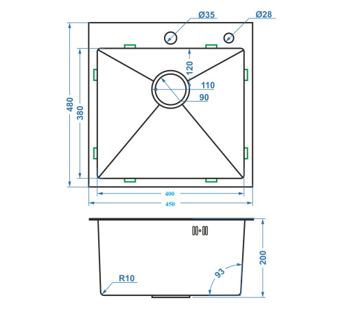 Кухонная мойка FUTUR FK 4548 ECO EMBOSSING (8584770) с сифоном, коландером и дозатором   480х450х200  сатин