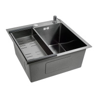 Кухонная мойка FUTUR FK 4548 ECO EMBOSSING (8584806) с сифоном, коландером и дозатором   480х480х200  графит