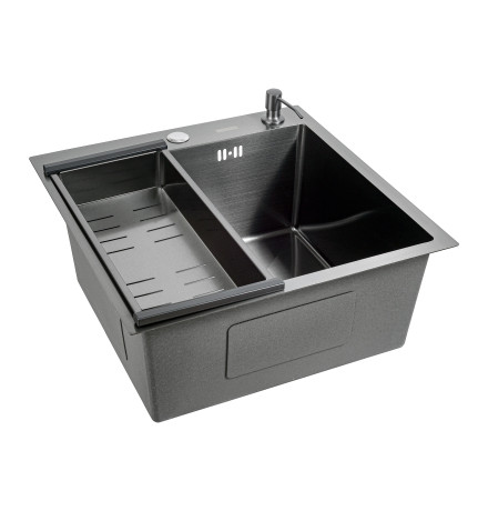 Кухонная мойка FUTUR FK 4548 ECO EMBOSSING (8584805) с сифоном, коландером и дозатором   480х450х200  графит