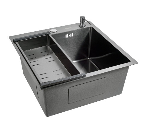 Кухонная мойка FUTUR FK 4548 ECO EMBOSSING (8584806) с сифоном, коландером и дозатором   480х480х200  графит