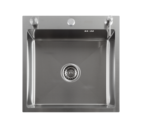 Кухонная мойка Futur FK 5050 Eco Embossing Pop-up Standart (9554484) с сифоном, коландером и дозатором   500х500х200  сатин