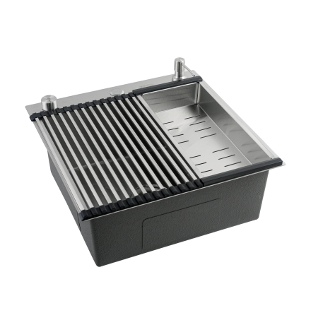 Кухонная мойка Futur FK 5050 Eco Embossing Pop-up Roll plus (9554486) с сифоном, коландером, дозатором и ролл-матом   500х500х200  сатин