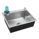 Кухонная мойка FUTUR FK 5050 Eco EMBOSSING POP-UP RINZER PLUS (9554487) с сифоном, коландером, дозатором и ринзером   500х500х200  сатин