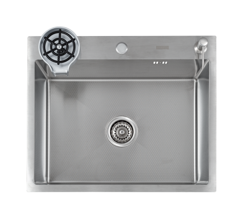 Кухонная мойка FUTUR FK 5050 Eco EMBOSSING POP-UP RINZER PLUS (9554487) с сифоном, коландером, дозатором и ринзером   500х500х200  сатин
