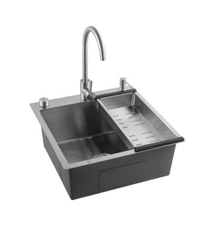 Кухонная мойка Futur FK 5050 Eco Embossing Pop-up Mixer plus (9554490) с сифоном, коландером, дозатором и смесителем   500х500х200  сатин