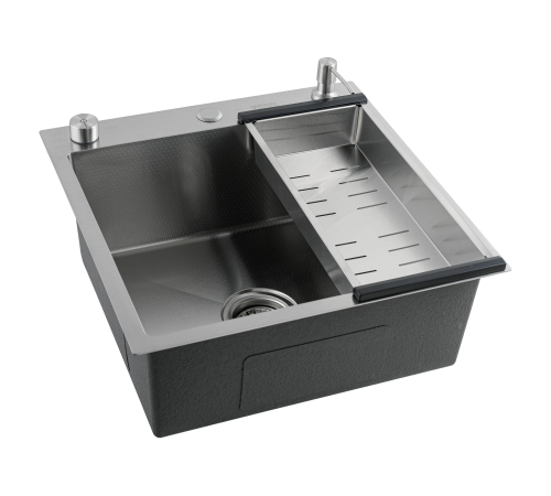Кухонная мойка Futur FK 5050 Eco Embossing Pop-up Mixer plus (9554490) с сифоном, коландером, дозатором и смесителем   500х500х200  сатин