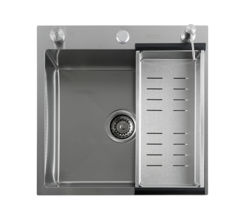 Кухонная мойка Futur FK 5050 Eco Embossing Pop-up Mixer plus (9554490) с сифоном, коландером, дозатором и смесителем   500х500х200  сатин
