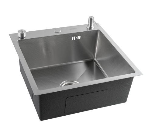 Кухонная мойка Futur FK 5050 Eco Embossing Pop-up Mixer plus (9554490) с сифоном, коландером, дозатором и смесителем   500х500х200  сатин