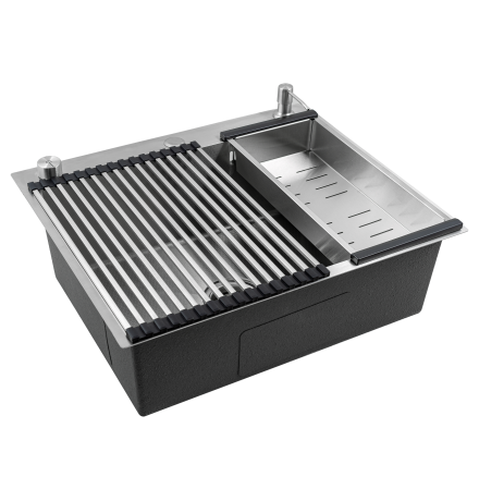 Кухонная мойка Futur FK 6050 Eco Embossing Pop-up Roll plus (9554512) с сифоном, коландером, дозатором и ролл-матом   600х500х200  сатин