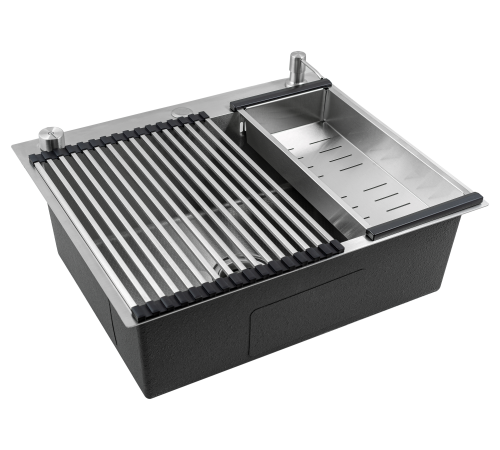 Кухонная мойка Futur FK 6050 Eco Embossing Pop-up Roll plus (9554512) с сифоном, коландером, дозатором и ролл-матом   600х500х200  сатин