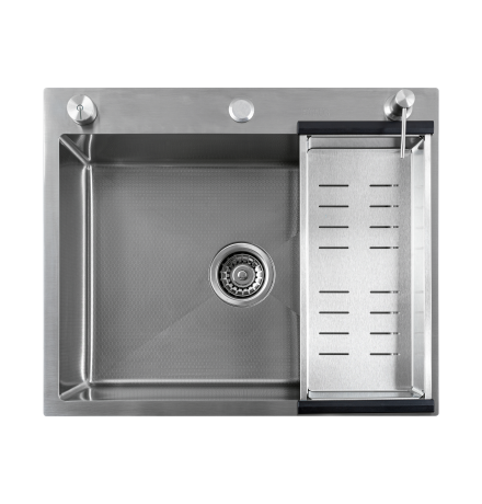 Кухонная мойка Futur FK 6050 Eco Embossing Pop-up Standart (9554513) с сифоном, коландером и дозатором    600х500х200  сатин